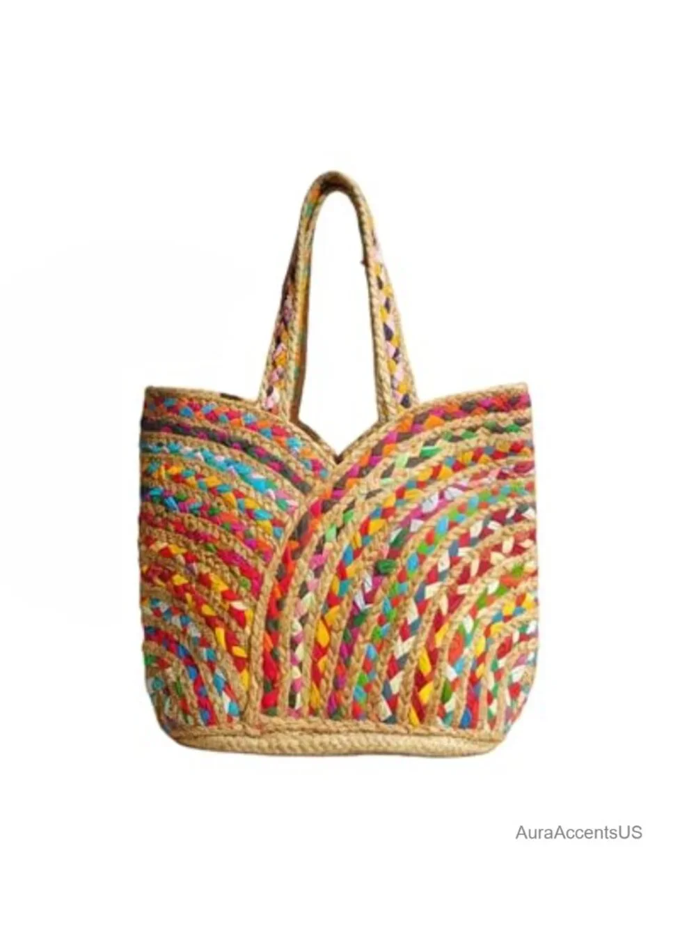 Handmade Jute Cotton Tote Bag Shoulder Bag Boho Beach Bag with Tassel